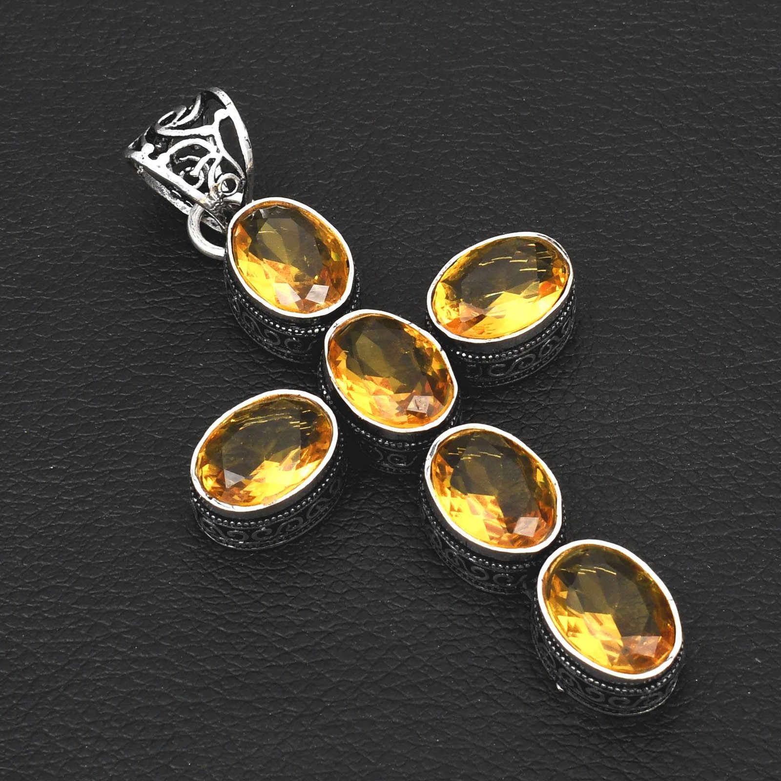 Citrine Gemstone Handmade Cross Pendant Necklace Gift for Women 3.4 Inches AP-36315