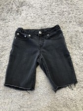 True Religion Jean Shorts Girls 8 Gray Section Cut-Off Denim Raw Hem Bermuda