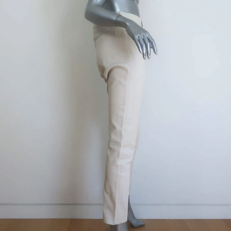 Polo Ralph Lauren Lambskin Leather 5 Pocket Skinny Pants Cream Size 8 - Image 4 of 4