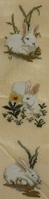 Preworked 3 BUNNY RABBIT Bell Pull Table Runner Needlepoint Canvas 5x23.25'' 1076