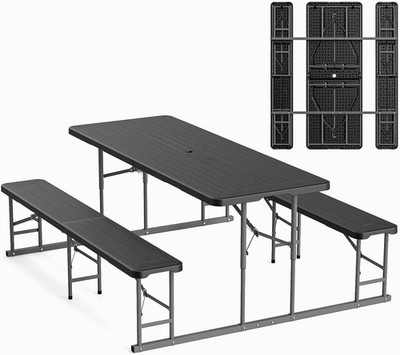 Folding Picnic Table and Bench Set, Portable Outdoor Dining Furniture for Campin