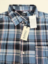 Buffalo By David Bitton Size XL Men Blue White Black Pink Flannel Logo Shirt NWT
