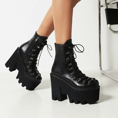 Women Chunky Ankle Boots Lace Up 