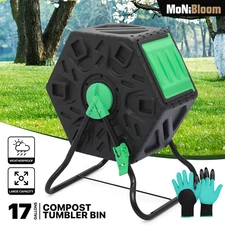17 gal Compact Compost Bin Single Chamber Composter Tumbler w/Glove+Sliding Door