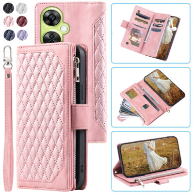 For OnePlus Nord CE 3 Lite Rhombic Wallet Case,Leather Zipper Flip Card Case