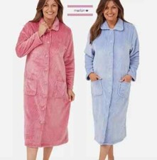 Ladies ZIP Gown ,Button Gown Diamond Motif Embossed Cosy Fleece Gown by Marlon