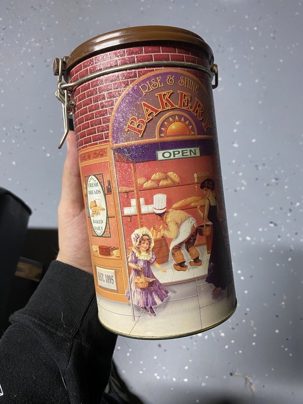 Vintage Tin Can Rise and shine bakery tin box 