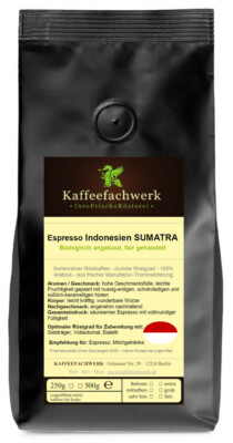 Espresso Sumatra aus Bio-Anbau frisch geröstet   Manufaktur Espresso Bohnen