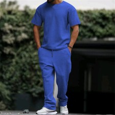 Men Summer Outfit 2-Piece Set Short Sleeve T-Shirt and Pants Sweatsuit Set