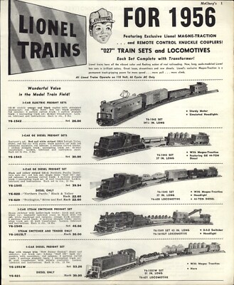1956 PAPER AD MID CENTURY MODERN PG Lionel 027 O Train