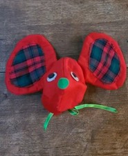Vintage Christmas Mouse Door Knob Cover Red Plaid Ears Googly Eyes