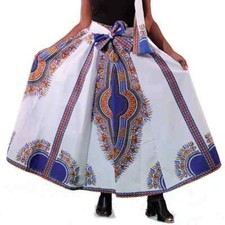 Traditional African White Blue Print Maxi Skirt with Matching Headwrap ONE SIZE