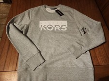 MSRP 98.00 MICHAEL KORS Men's Pullover LOGO Crew Sweatshirt GREY