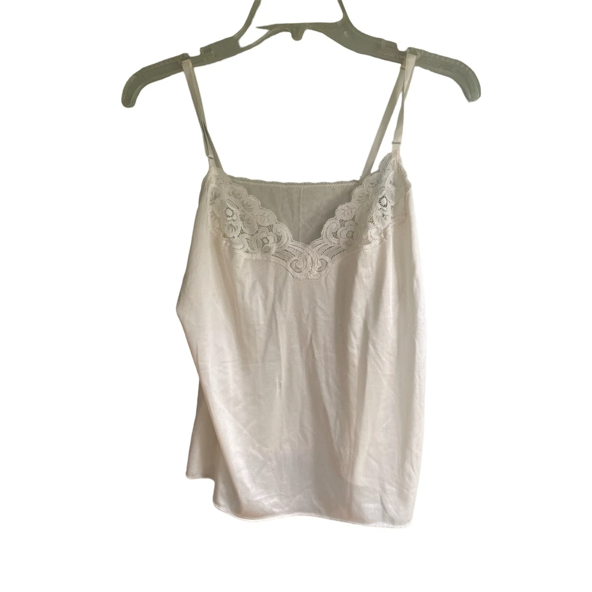 Vintage Vanity Fair Cream Camisole Slip Tank Top Lace Trim Size 34 USA