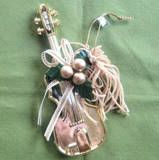 Gold Colored Guitar Hanging Christmas Tree Ornament Plastic Taiwan