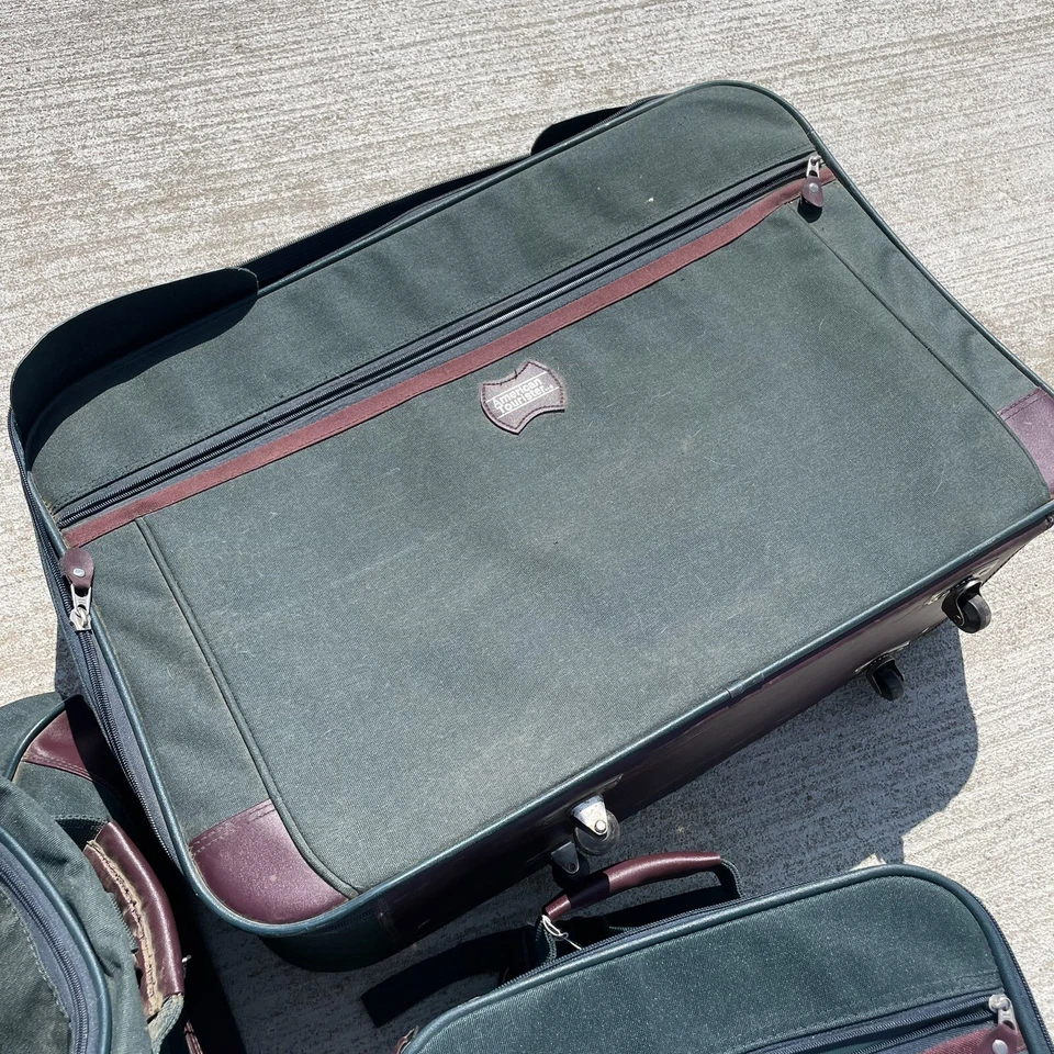 VTG American Tourist Canvas Luggage 3 Set Green Carry On Checked Duffel Rolling - Image 4 of 4