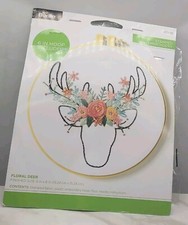 Bucilla 6 In Round Hoop Stamped Embroidery Kit Floral Deer 47916E