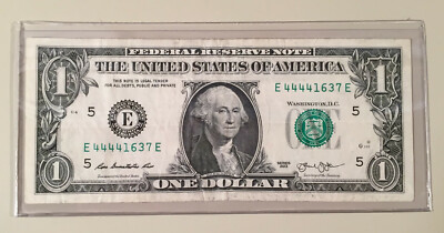 44441637 -4 of a Kind Federal Reserve Note - 4 4's in Order Fancy Note