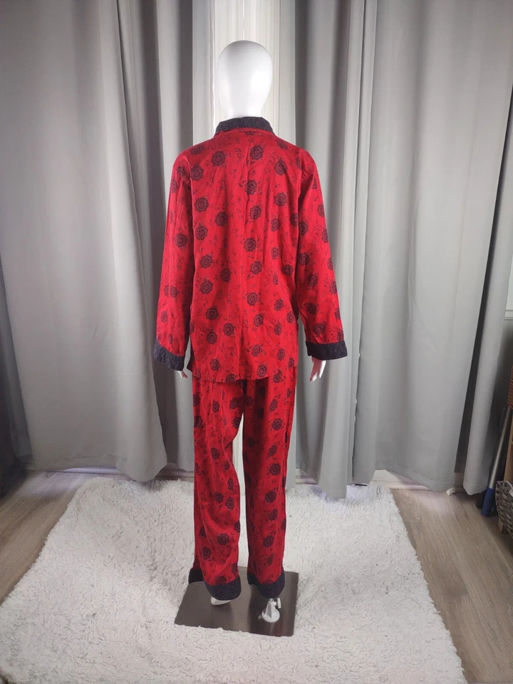 Acogedor pijama rojo 100 % algodón con patrón de rosas Nautica, conjunto de salón ropa de dormir talla L Foto 4 de 4