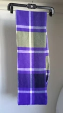 Women Girls  Fleece Winter Scarf Plaid Check Purple Green 56" Long Fringe EUC