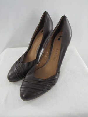 Report Tayla Leather Brown Career Pleated Detailing Office Heels Shoes Size :9