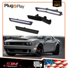 For 18-2022 Dodge Challenger SRT Bumper Side Marker Lights White LED Lamps Smoke