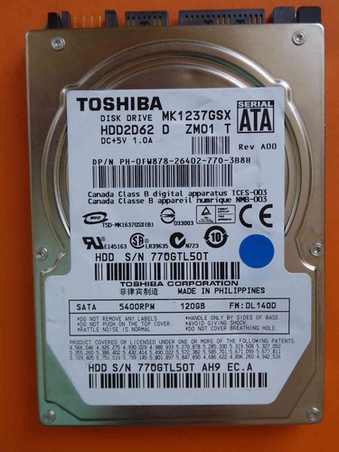 Toshiba MK1237GSX HDD2D62 D ZM01 T | DL0140D | 120GB