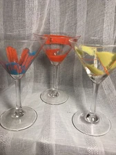 VTG Contreau Retro 3 Martini Glasses Clear liqueur Colorful Stemware Unique ‘70s