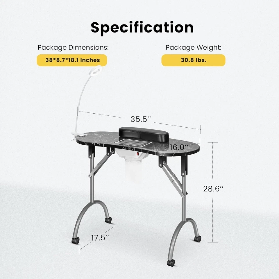 Mesa De Manicura Portátil Plegable Mesa De Uñas Para Salón Spa Con Ventilador Foto 4 de 4