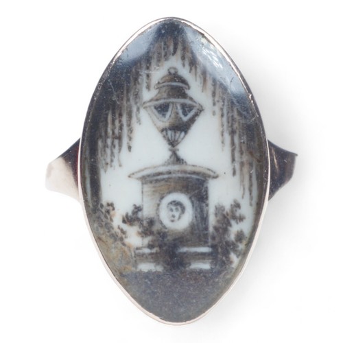 ANTIQUE GEORGIAN PERIOD 9K GOLD URN SEPIA MINIATURE MOURNING RING c1790
