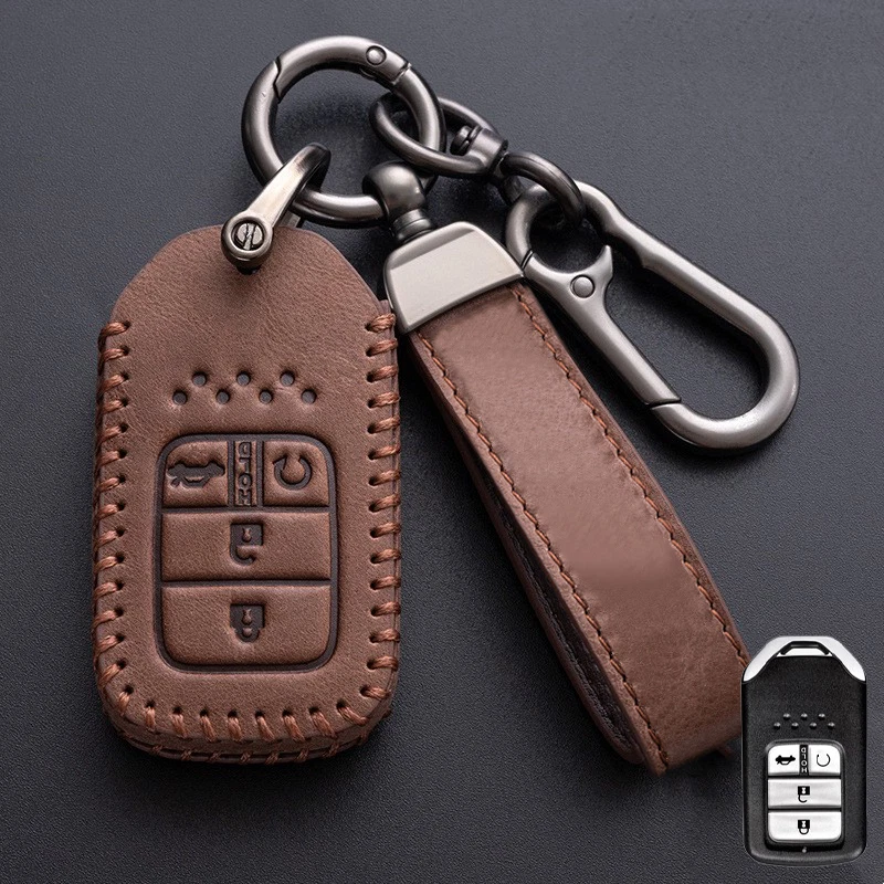 For Honda Civic Accord C-RV HRV Vezel Jazz Real Leather Car Key Fob Case Cover Foto 4 de 4