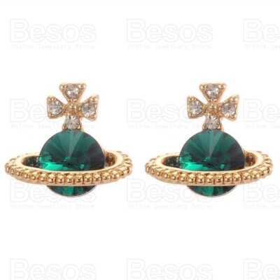 Mini 3D Gold Kugel Saturn Smaragd 12mm facettierter Stein KRISTALL Ohrstecker Planet Ohrringe
