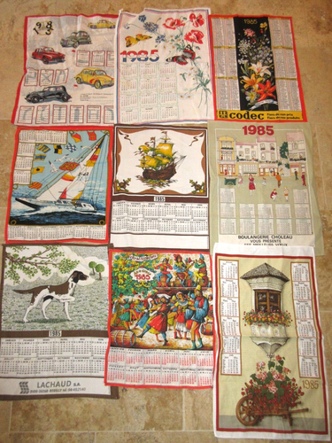 Lot De 6 Torchons Vintage 1978 - Calendrier Tissu - Ford, Fleurs, Canard - Mourgues