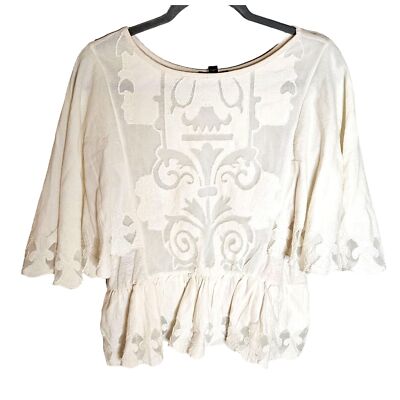 Express Woman Size L Lace Embroidered Top  Ruffled Bottom Full Sleeve Fairy Boho