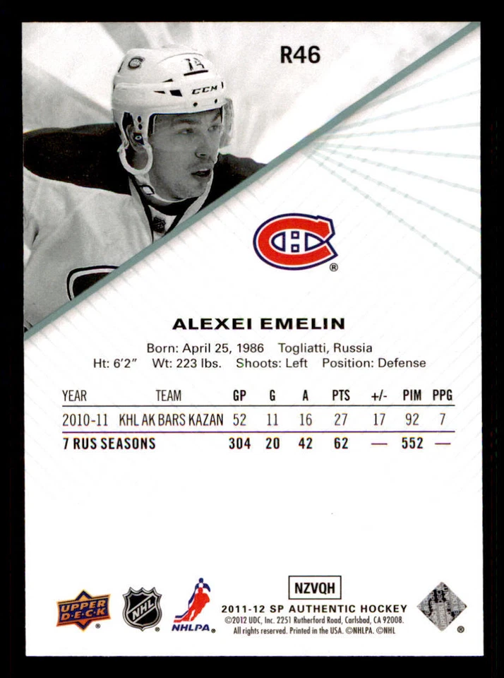 2011-12 SP Authentic Rookie Extended #R46 Alexei Emelin - Image 2 of 2