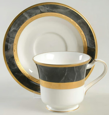 Noritake Opulence Coffee/tea Cup & Saucer Black Marble w/Gold Band