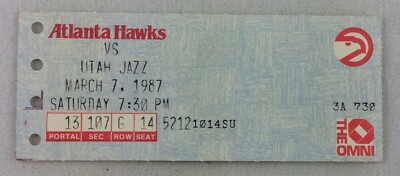 NBA 1987 03/07 Utah Jazz at Atlanta Hawks Ticket Stub
