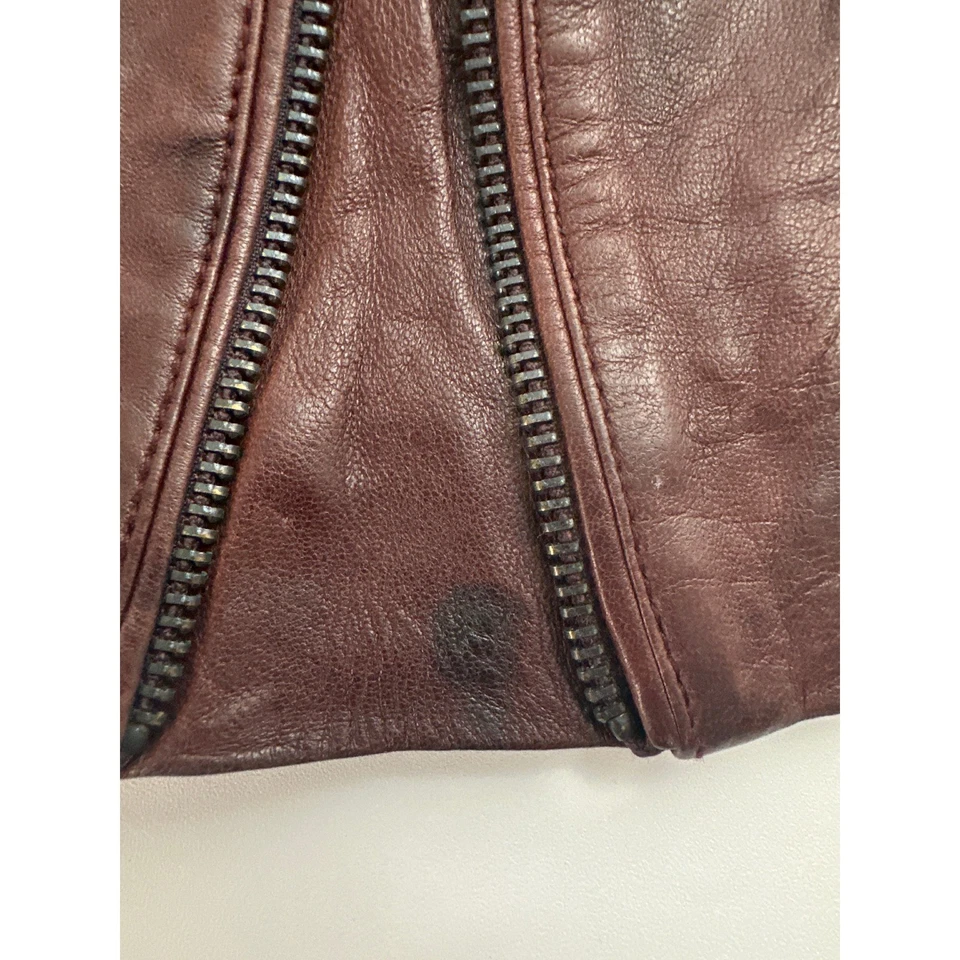 Chaqueta de cuero para mujer Bod & Christensen borgoña motociclista cremallera talla pequeña S Foto 2 de 4