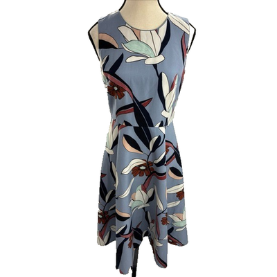 Ann Taylor Petite Blue Floral Fit & Flare Sleeveless Midi Dress 6P | eBay