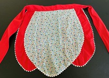 Vtg Floral Red Half Apron with Rick Rack Trim Handmade