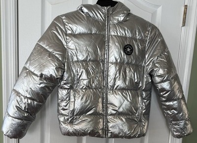 Converse Chuck Taylor All Star Puffer Jacket Youth Size Large Metallic Silver