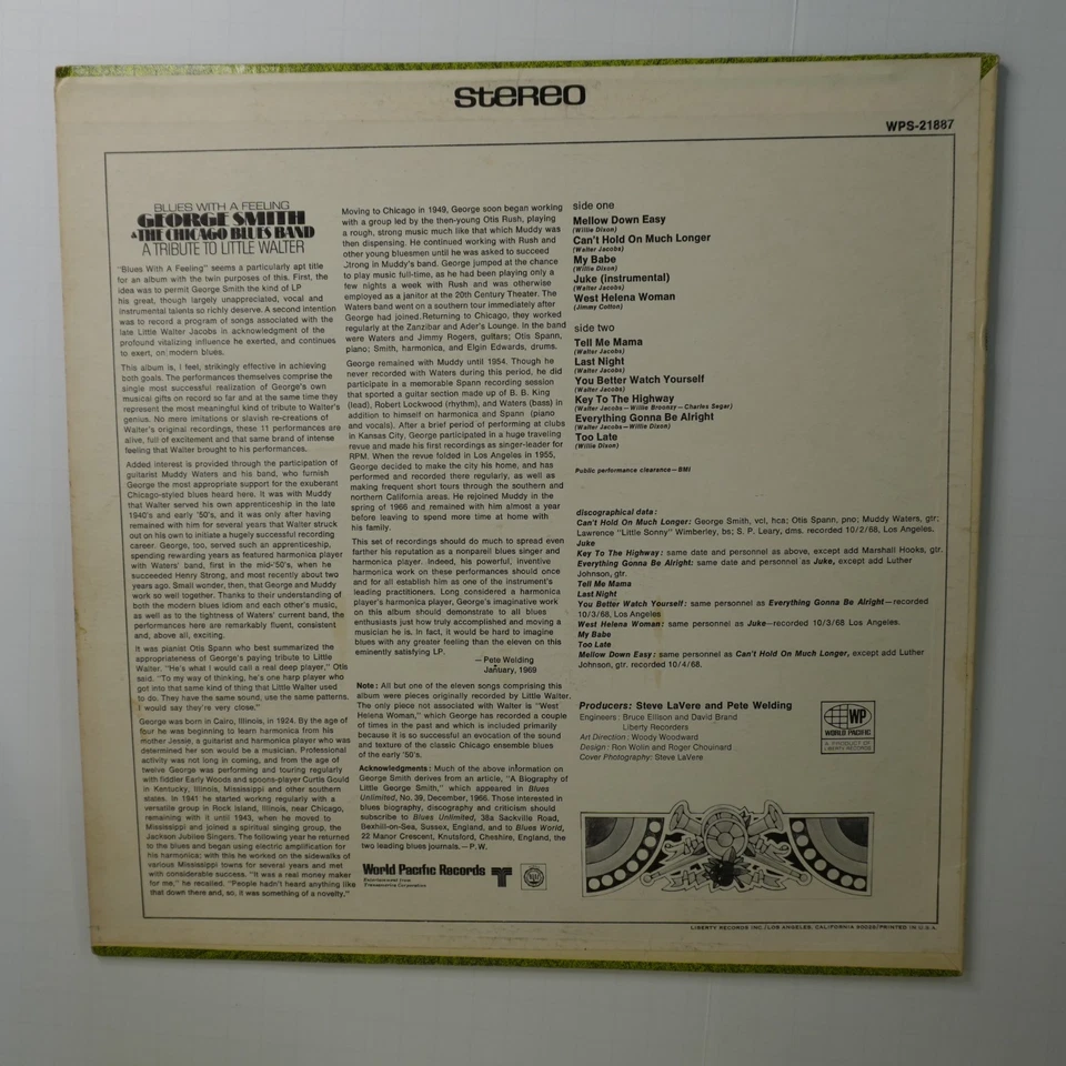 George Smith Blues With a Feeling LP Tribute to Little Walter World Pacific Foto 2 de 4