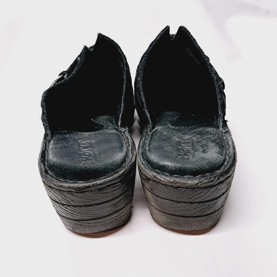 Zuecos Born Shoes para mujer talla 7 EU 38 negro gamuza cuero sin cordones mula W31748 Foto 4 de 4