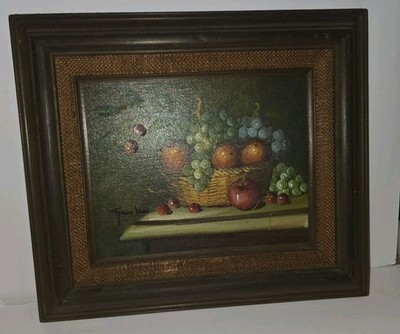 Vintage 16x12.5'' Signed Frank Lean Oil Painting Still Life Fruit Basket Framed