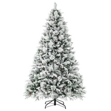 7 FT Pre-Lit Snow Flocked Christmas Tree Hinged Xmas Tree W/ 320 Lights 8 Modes