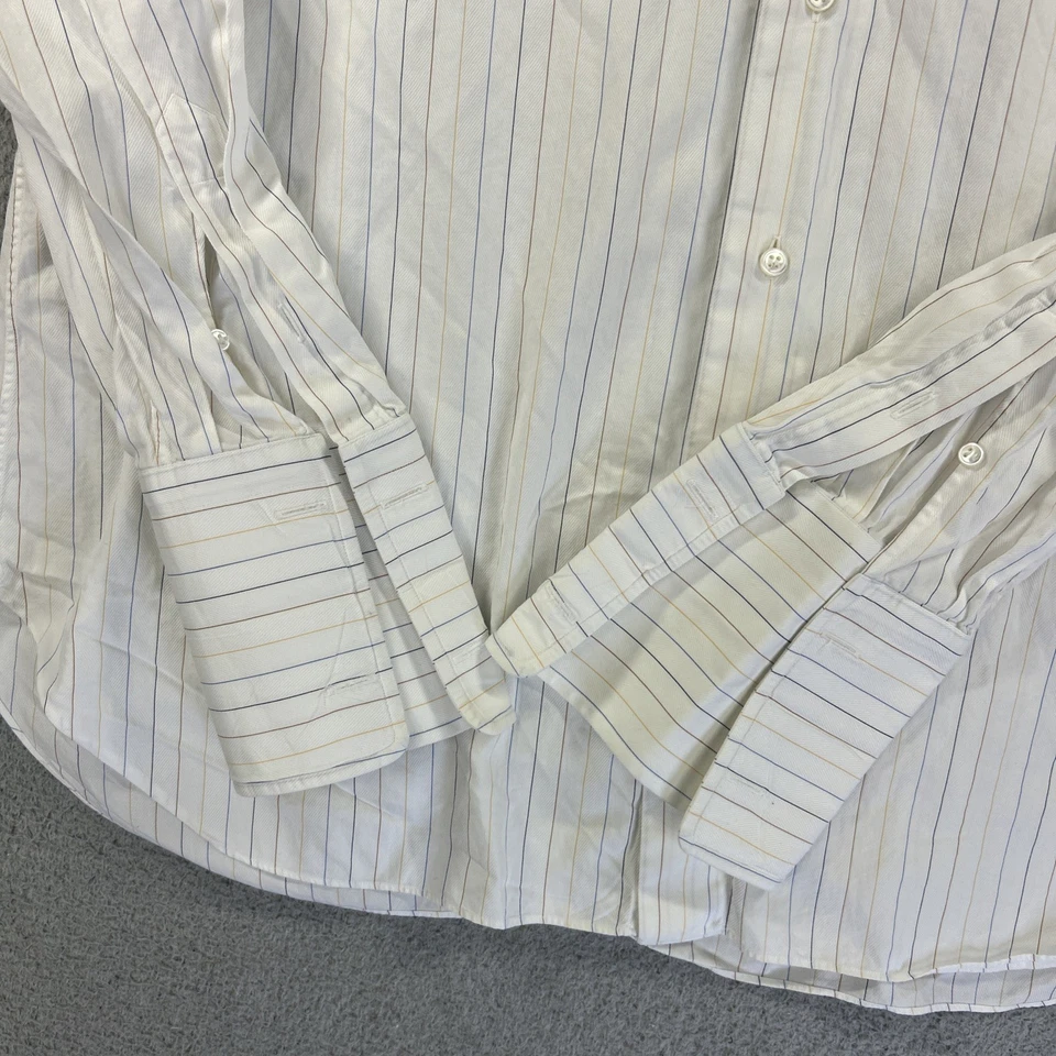 Brioni Neiman Marcus Shirt Mens Large White Stripe Italy French Cuff Dress - Image 4 of 4
