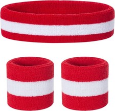 ONUPGO Kids Sweatbands Toddler Headband Wristband Set - Red/White/Red