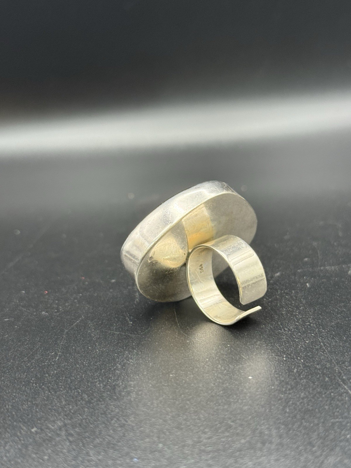 Adjustable 950 Silver Brown Amber Ring - image 2