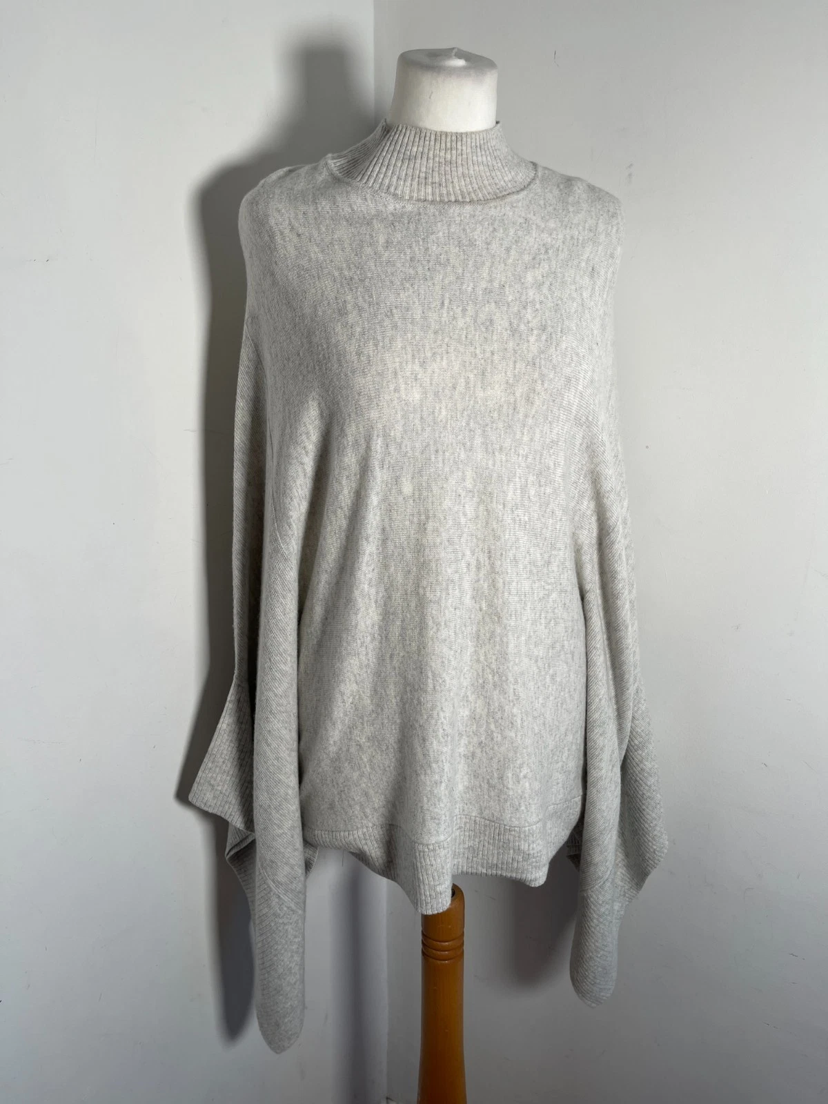 Mint Velvet Poncho jumper Size XS Mock Neck grey marl kimono sleeve knit