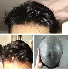 Toupee for Men Super Ultra Thin Skin Human Hair System Black Hair Pieces 1C